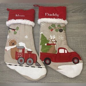 Pottery Barn Kids Snowman Christmas Stocking set of 2 Embroidered Mom &Daddy